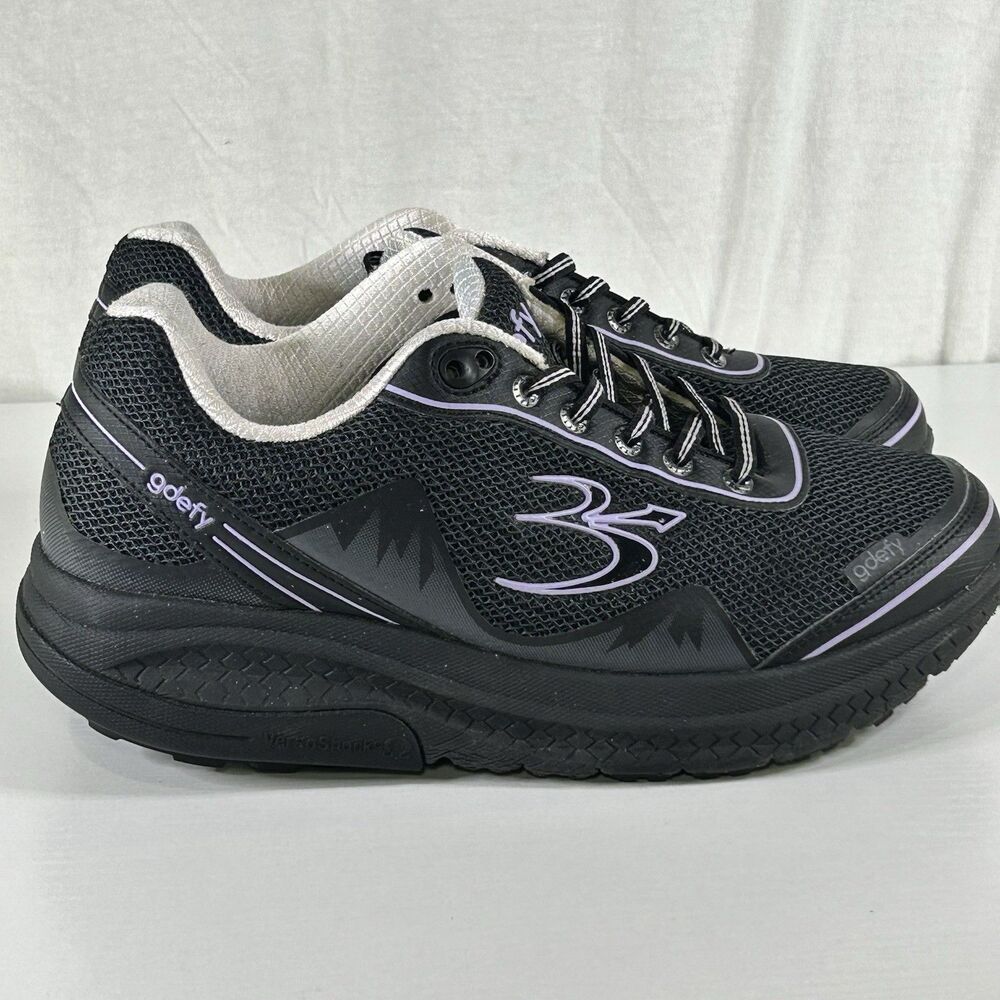 Gdefy Gravity Defyer Mighty Walk Black Purple Walking Shoes Women’s Sz 10.5